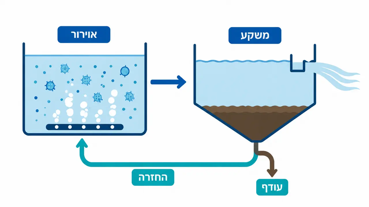 תרשים תהליך בוצה פעילה במתקן טיהור שפכים