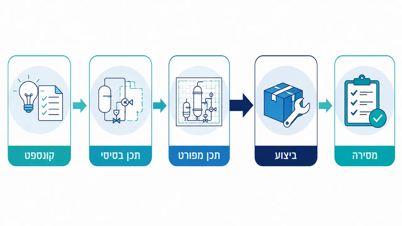 שלבי פרויקט הנדסת תהליך מהקונספט ועד המסירה