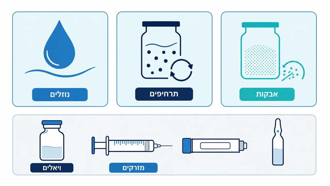 פורמטים של תכשירים ומכלים המתאימים למילוי אספטי