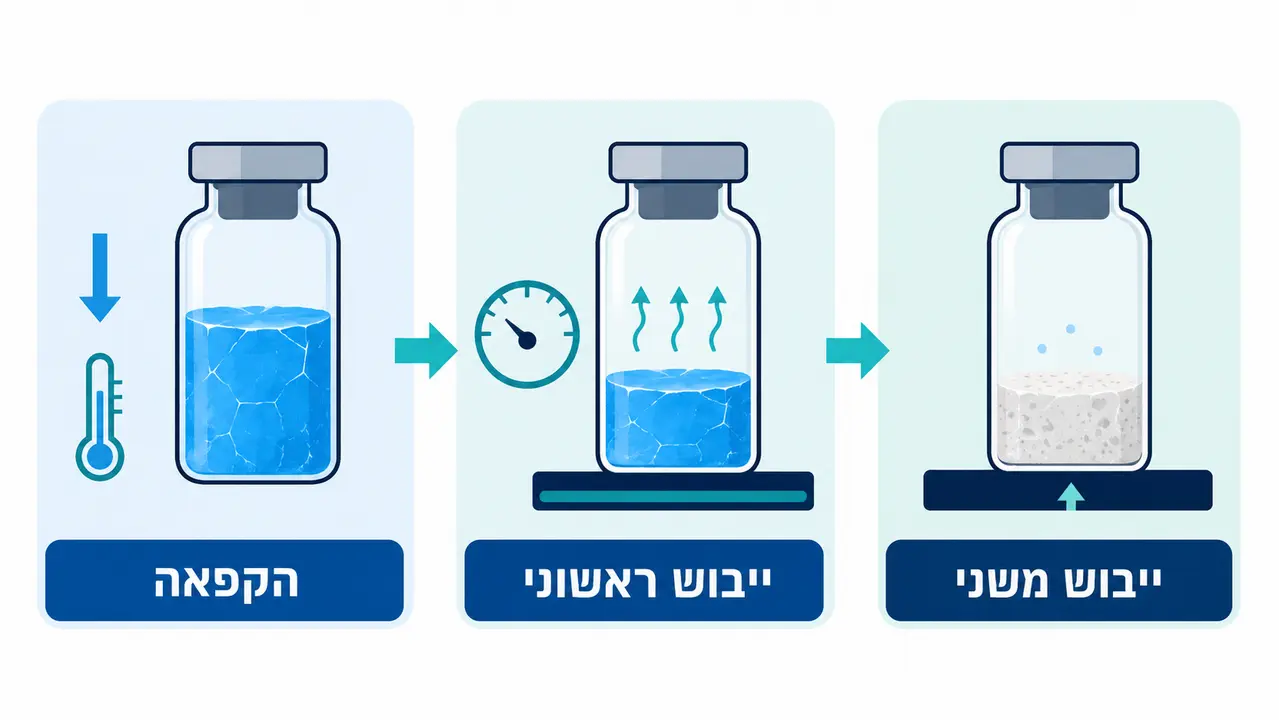 מבנה מחזור הייבוש בהקפאה - הקפאה, ייבוש ראשוני וייבוש משני