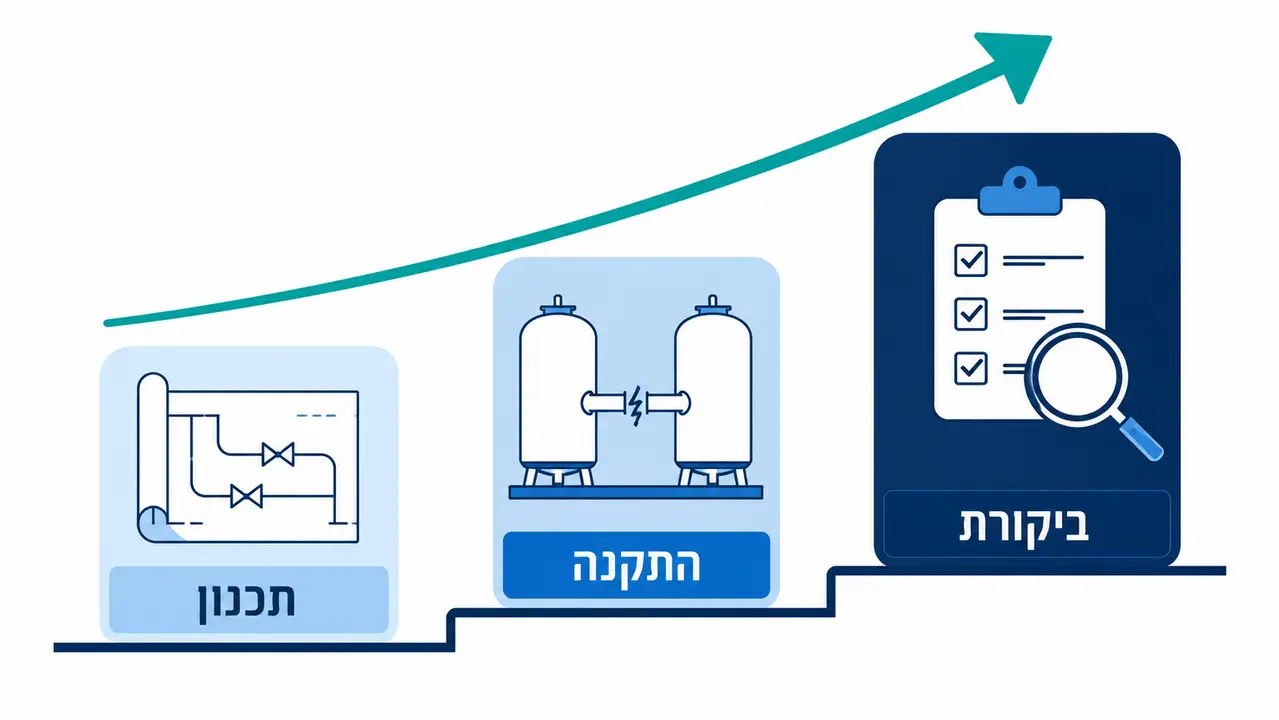 תרשים תכנון הנדסי הכולל צנרת ובקרה למניעת שינויים יקרים