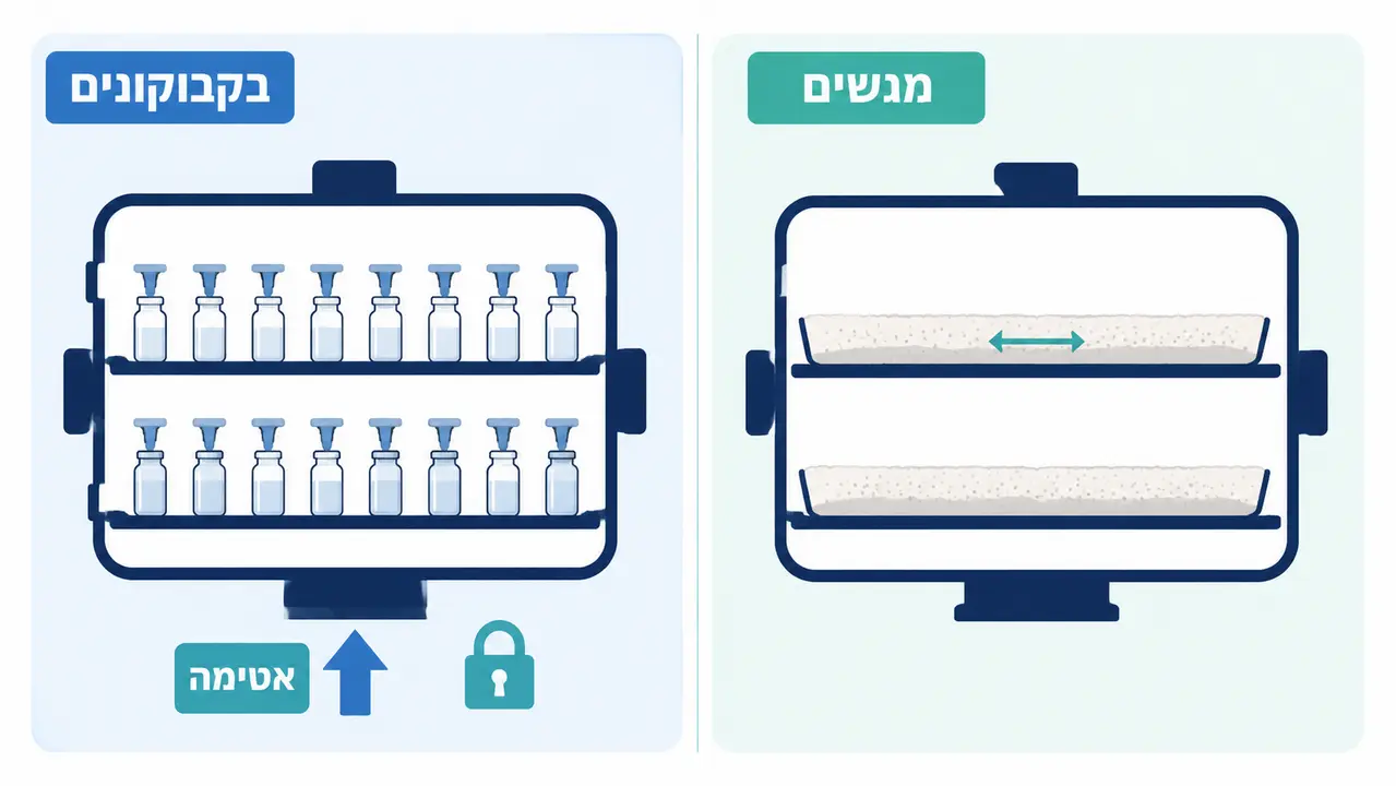 מנגנון אטימת בקבוקונים בתוך תא הייבוש