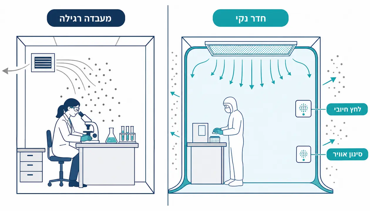 ההבדל בין מעבדת מו״פ בחדר נקי למעבדה רגילה