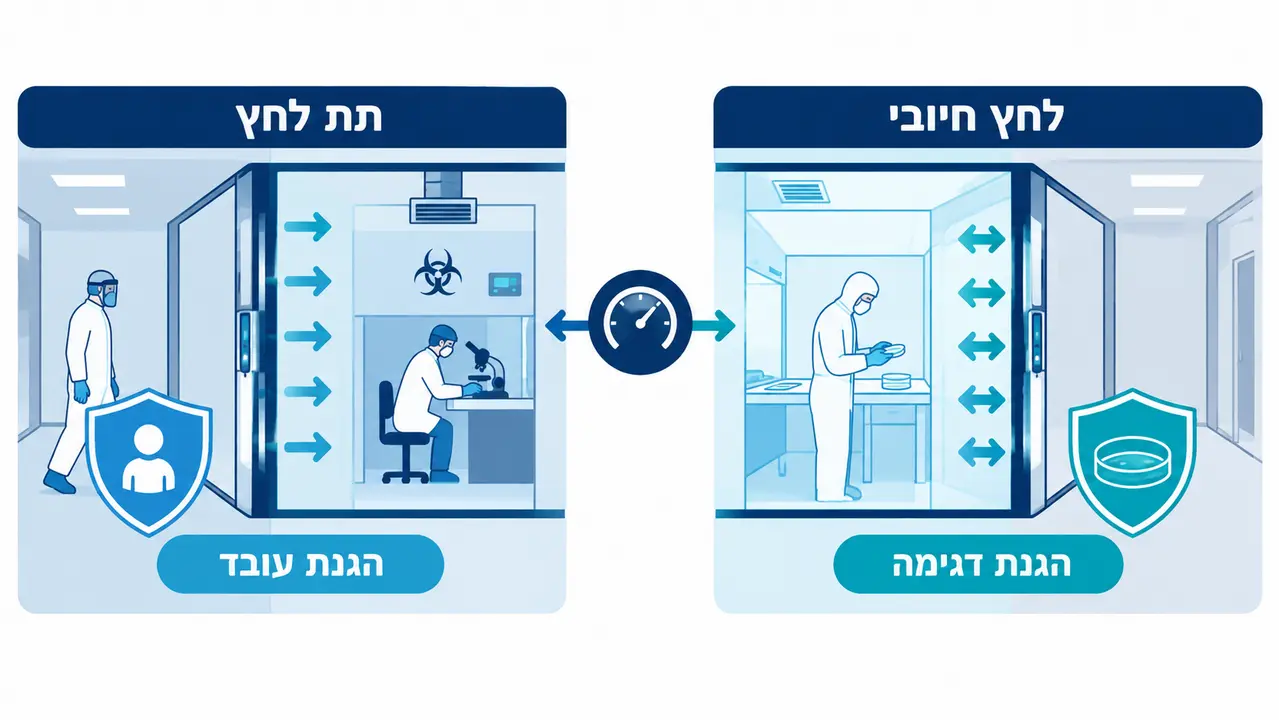 משטרי לחץ דיפרנציאליים בין חללי מעבדה בסביבת פארמה
